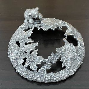 Vintage 1992 RAWCLIFFE Pewter Bear Flower Potpourri Candle Jar Topper